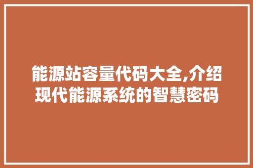 能源站容量代码大全,介绍现代能源系统的智慧密码