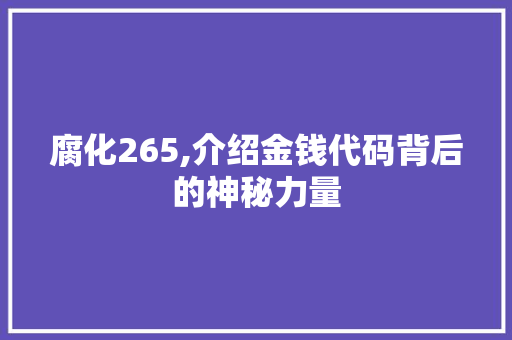 腐化265,介绍金钱代码背后的神秘力量