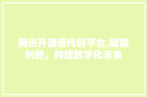 腾讯开源低代码平台,赋能创新，构建数字化未来