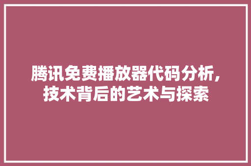 腾讯免费播放器代码分析,技术背后的艺术与探索