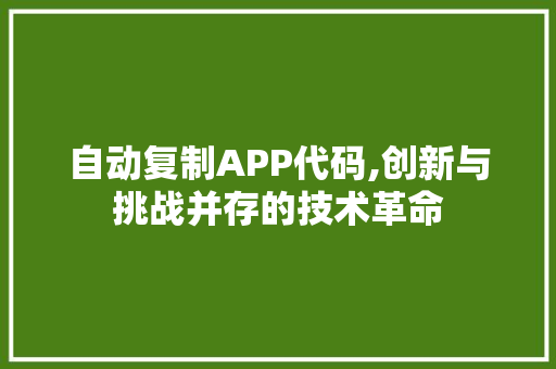 自动复制APP代码,创新与挑战并存的技术革命