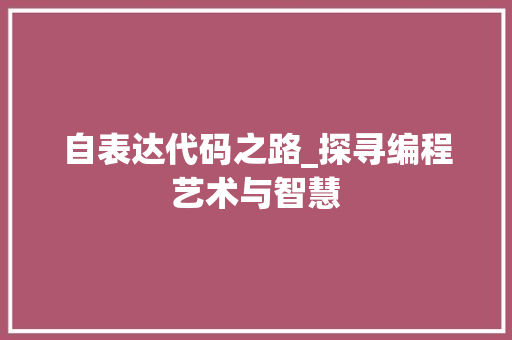 自表达代码之路_探寻编程艺术与智慧