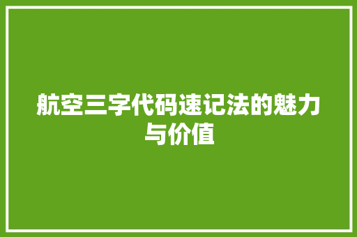 航空三字代码速记法的魅力与价值