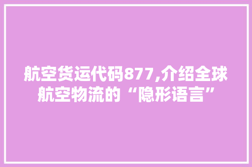 航空货运代码877,介绍全球航空物流的“隐形语言”