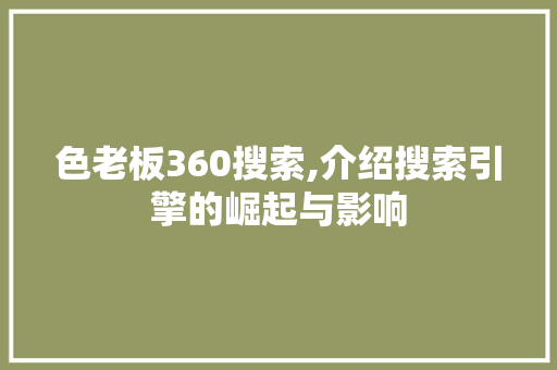 色老板360搜索,介绍搜索引擎的崛起与影响