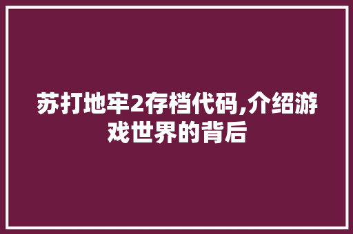 苏打地牢2存档代码,介绍游戏世界的背后