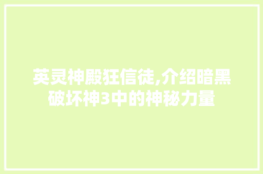 英灵神殿狂信徒,介绍暗黑破坏神3中的神秘力量