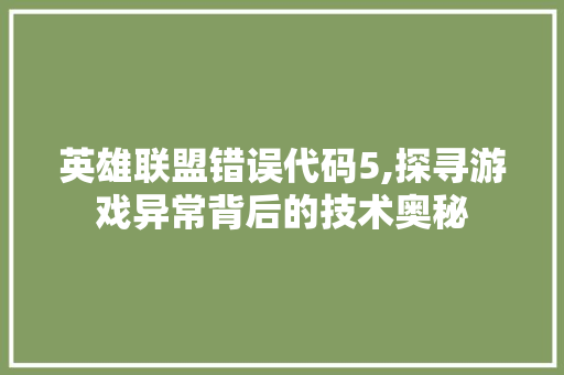 英雄联盟错误代码5,探寻游戏异常背后的技术奥秘