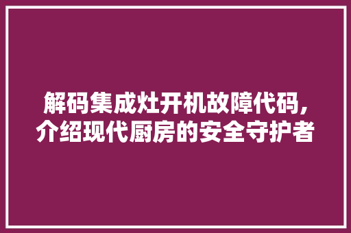 解码集成灶开机故障代码,介绍现代厨房的安全守护者