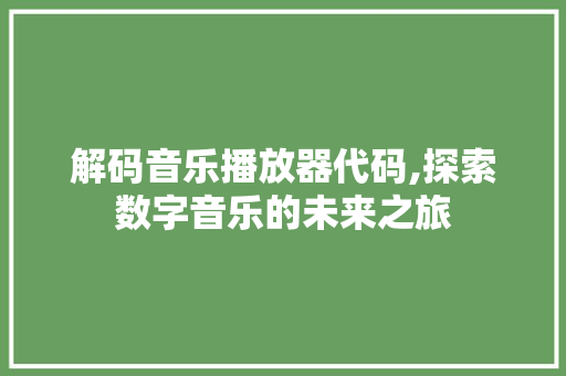 解码音乐播放器代码,探索数字音乐的未来之旅