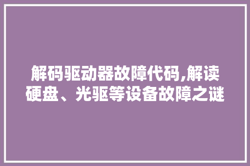 解码驱动器故障代码,解读硬盘、光驱等设备故障之谜 PHP