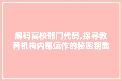 解码高校部门代码,探寻教育机构内部运作的秘密钥匙