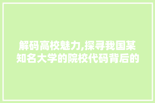 解码高校魅力,探寻我国某知名大学的院校代码背后的故事