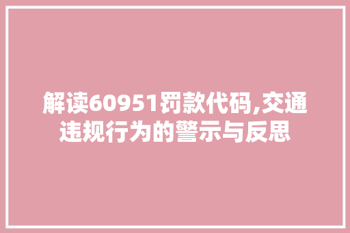 解读60951罚款代码,交通违规行为的警示与反思