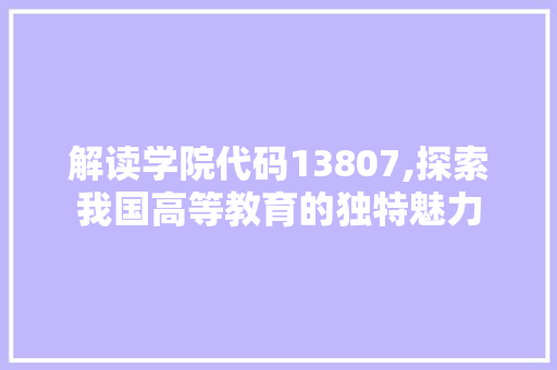 解读学院代码13807,探索我国高等教育的独特魅力