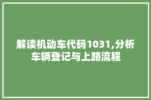 解读机动车代码1031,分析车辆登记与上路流程