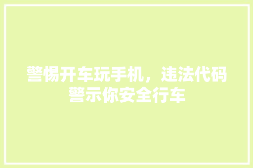 警惕开车玩手机，违法代码警示你安全行车 NoSQL