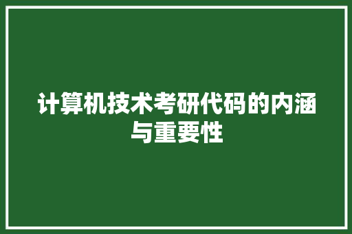 计算机技术考研代码的内涵与重要性