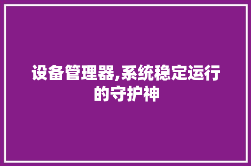 设备管理器,系统稳定运行的守护神