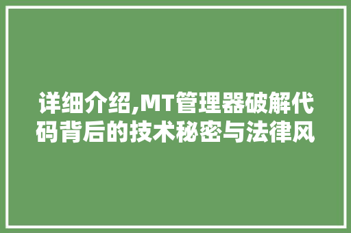 详细介绍,MT管理器破解代码背后的技术秘密与法律风险