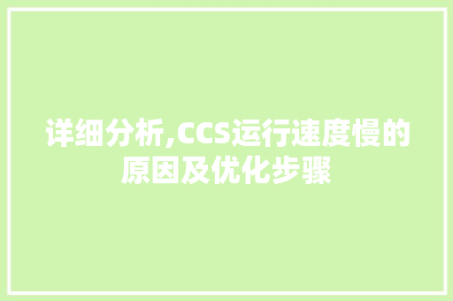 详细分析,CCS运行速度慢的原因及优化步骤