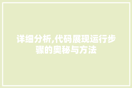 详细分析,代码展现运行步骤的奥秘与方法