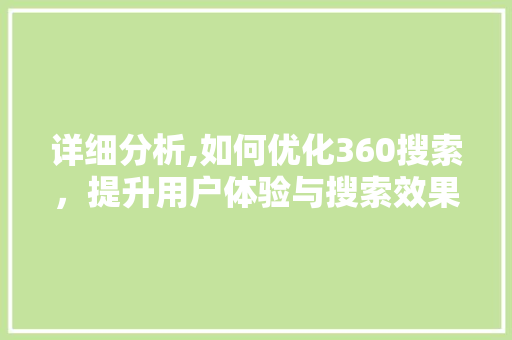 详细分析,如何优化360搜索，提升用户体验与搜索效果