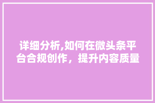 详细分析,如何在微头条平台合规创作，提升内容质量与传播力