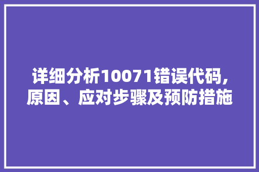 详细分析10071错误代码,原因、应对步骤及预防措施