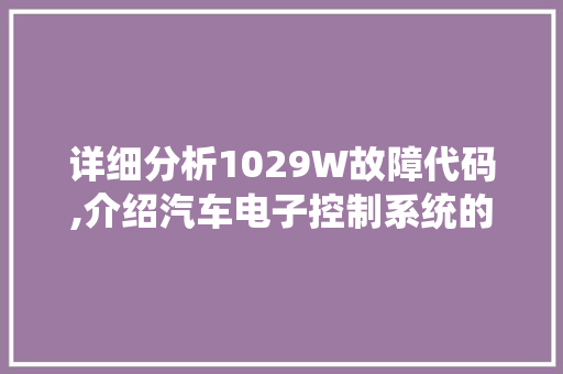 详细分析1029W故障代码,介绍汽车电子控制系统的神秘面纱