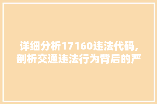 详细分析17160违法代码,剖析交通违法行为背后的严重后果