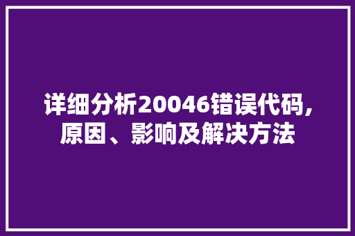 详细分析20046错误代码,原因、影响及解决方法