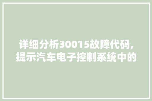 详细分析30015故障代码,提示汽车电子控制系统中的“隐形杀手”