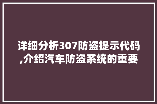 详细分析307防盗提示代码,介绍汽车防盗系统的重要一环