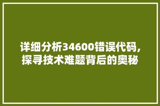 详细分析34600错误代码,探寻技术难题背后的奥秘