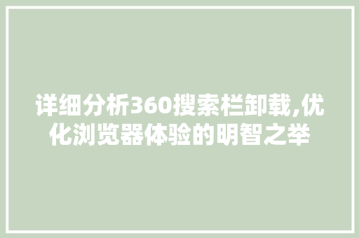 详细分析360搜索栏卸载,优化浏览器体验的明智之举