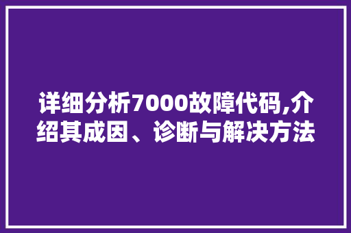 详细分析7000故障代码,介绍其成因、诊断与解决方法