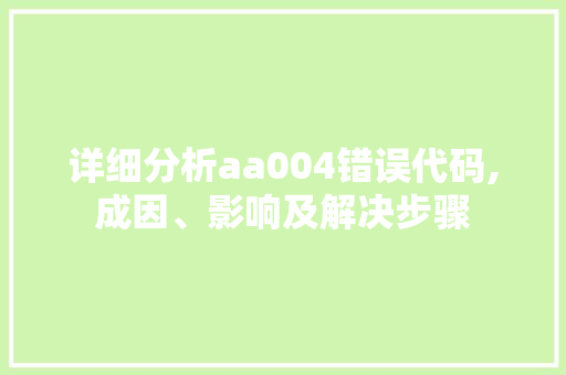 详细分析aa004错误代码,成因、影响及解决步骤