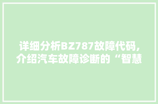 详细分析BZ787故障代码,介绍汽车故障诊断的“智慧钥匙”