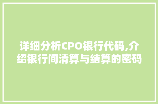 详细分析CPO银行代码,介绍银行间清算与结算的密码