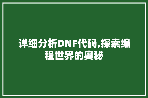 详细分析DNF代码,探索编程世界的奥秘