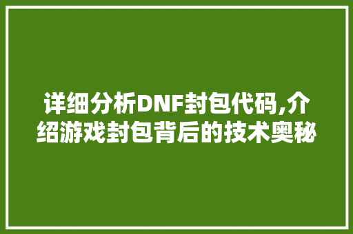 详细分析DNF封包代码,介绍游戏封包背后的技术奥秘