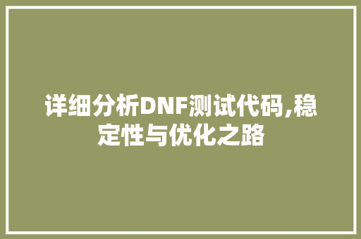 详细分析DNF测试代码,稳定性与优化之路