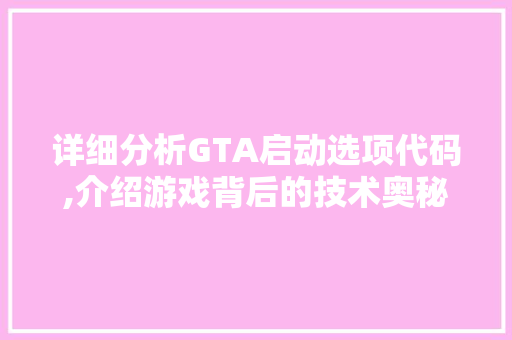 详细分析GTA启动选项代码,介绍游戏背后的技术奥秘