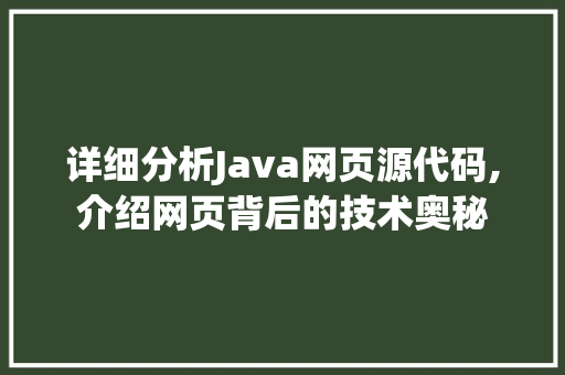 详细分析Java网页源代码,介绍网页背后的技术奥秘