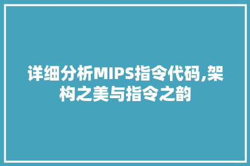 详细分析MIPS指令代码,架构之美与指令之韵