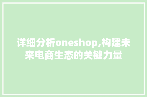 详细分析oneshop,构建未来电商生态的关键力量