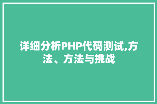 详细分析PHP代码测试,方法、方法与挑战