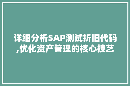 详细分析SAP测试折旧代码,优化资产管理的核心技艺