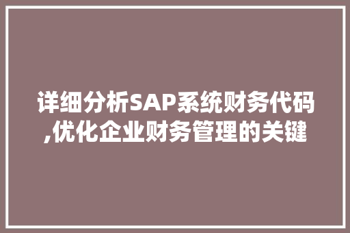 详细分析SAP系统财务代码,优化企业财务管理的关键